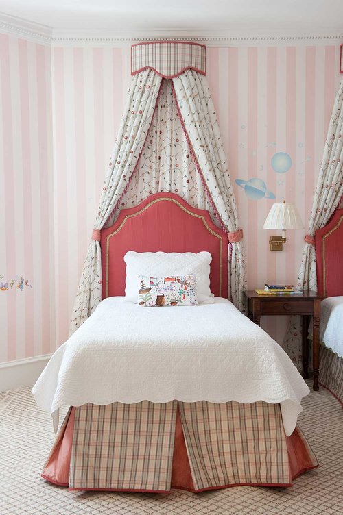 Custom canopy, coordinated bed skirts, comprehensive soft goods