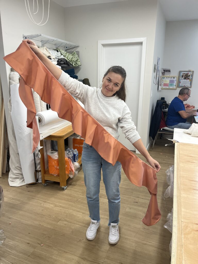Custom ruffle fabrication in Vitalia Inc Bucks County atelier